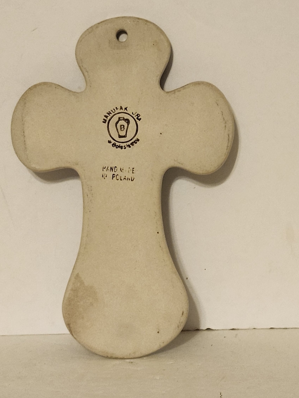 Hand-Painted Blue Boleslawiec Ceramic Cross Wall Art - Picture 3 of 3